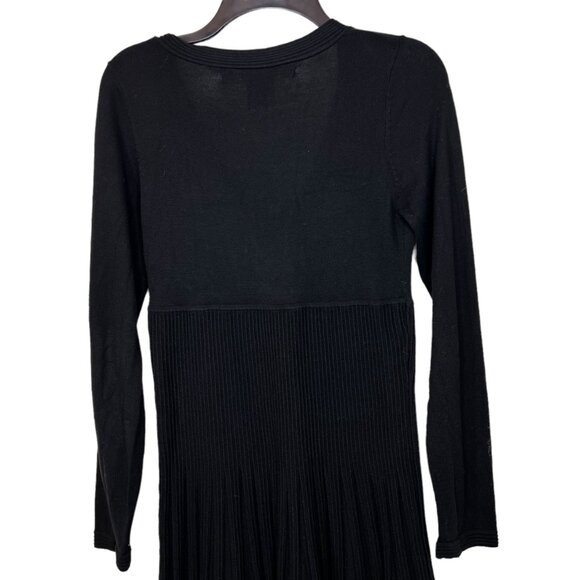 Max Studio Sweater Dress S Black Textured Long Sleeve Pleated Mini Size Small - Picture 4 of 9
